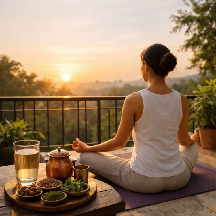 Ayurvedic morning routine with yoga pranayama and healthy lifestyle habits