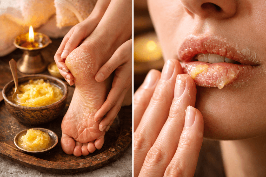 Best Home Remedies for Dry Skin in Winter using desi ghee for cracked skin
