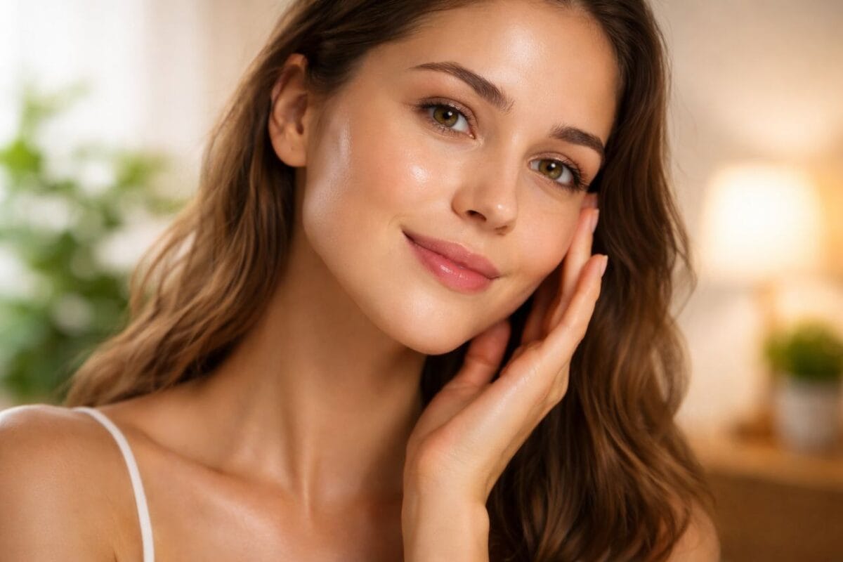 Glowing skin after aloe vera gel night routine