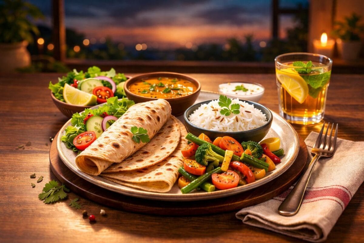 Roti vs rice at night for weight loss comparison with dal and salad