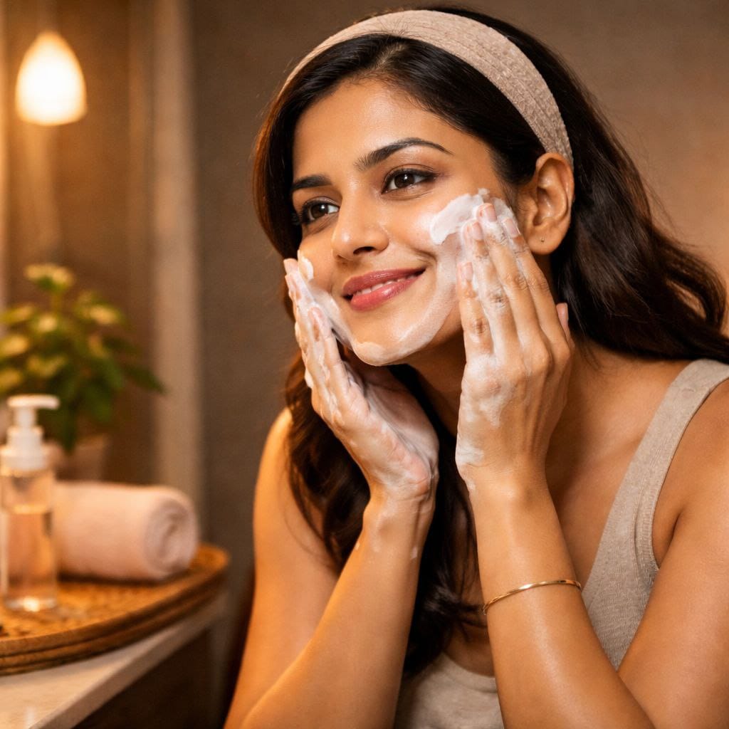 face cleansing step in night skincare routine without serum