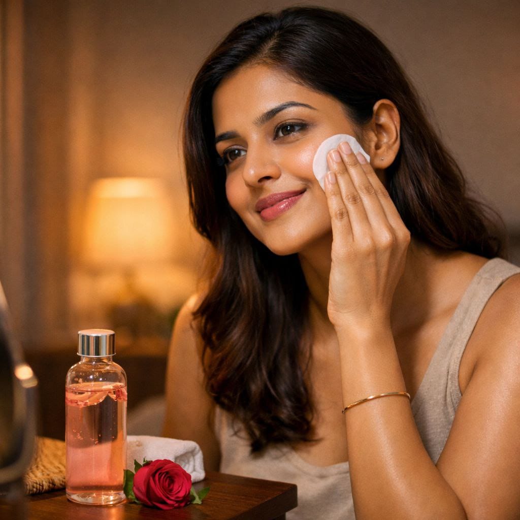 rose water toner in night skincare routine without serum