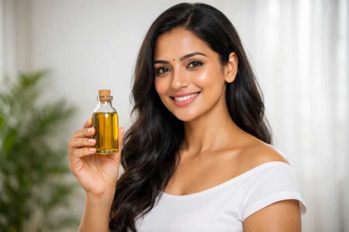 महिलाओं के लिए castor oil के फायदे दर्शाती महिला
