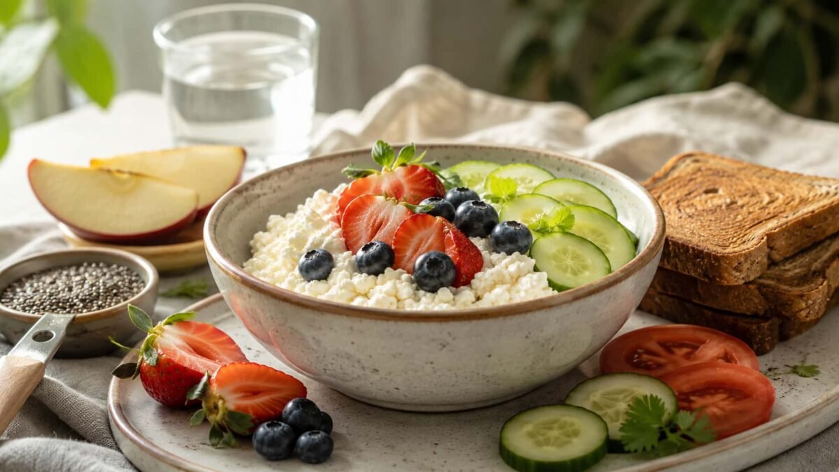 Cottage Cheese के साथ फल, चिया बीज और रेशेदार खाद्य पदार्थ