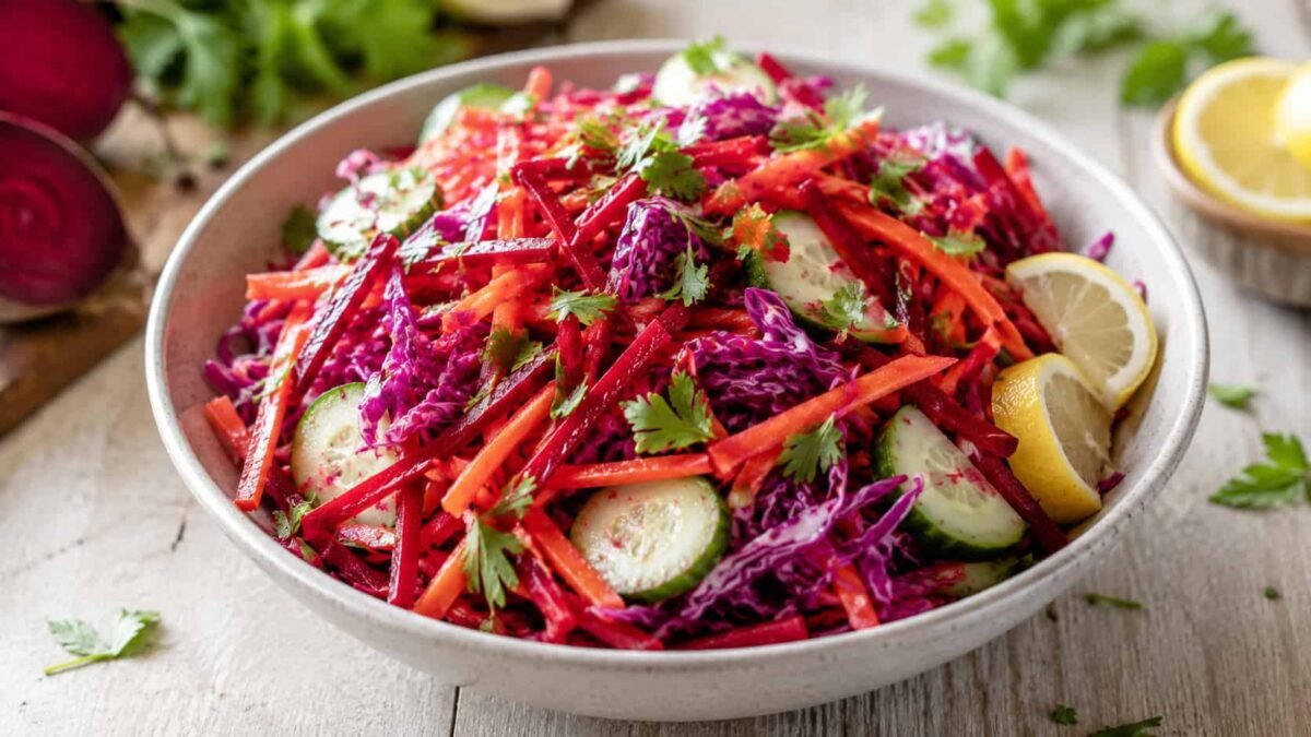 Red Carrot, Beetroot और Red Cabbage Salad Red Carrot Beetroot और Red Cabbage का रंगीन सलाद
